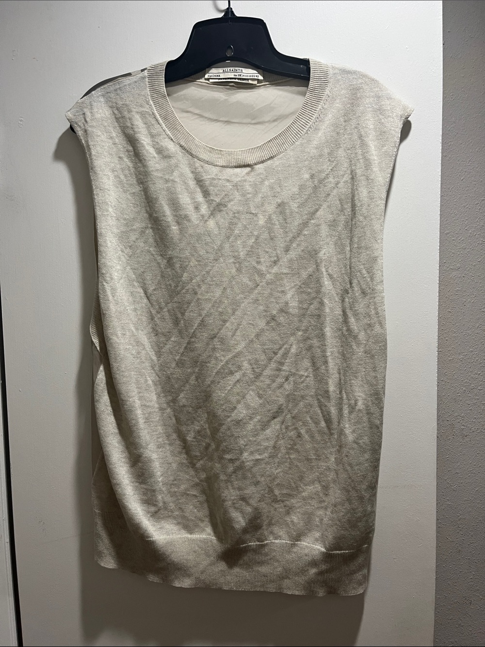 All Saints Cream Sleeveless Ribbed-Trim Knit Tank